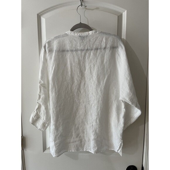 Nic & Zoe Women’s Small White Oversized Drawstring Sleeve 100% Linen Blouse - Picture 6 of 7